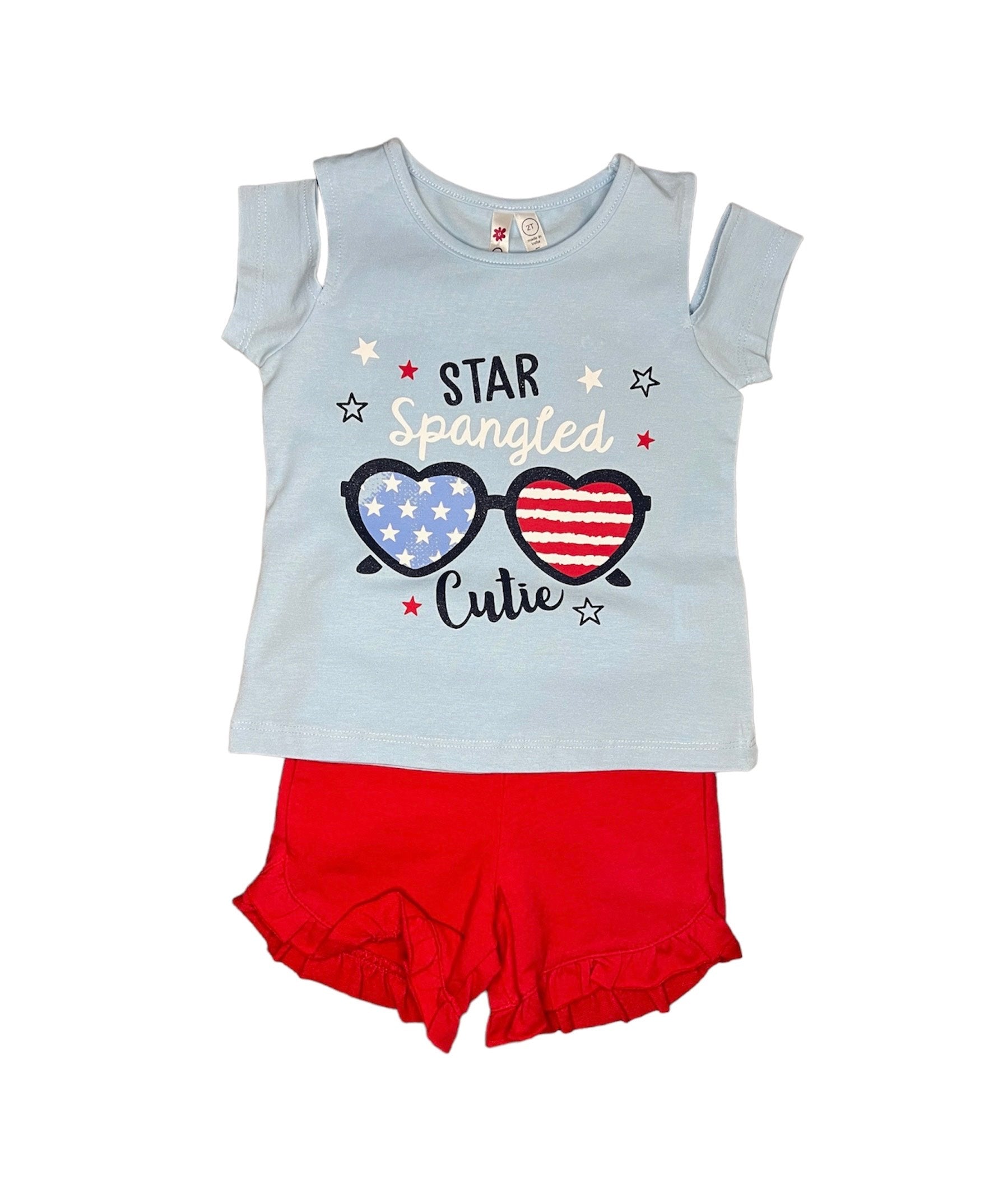 Blue Star Spangled Cutie Cold Shoulder Top & Red Short