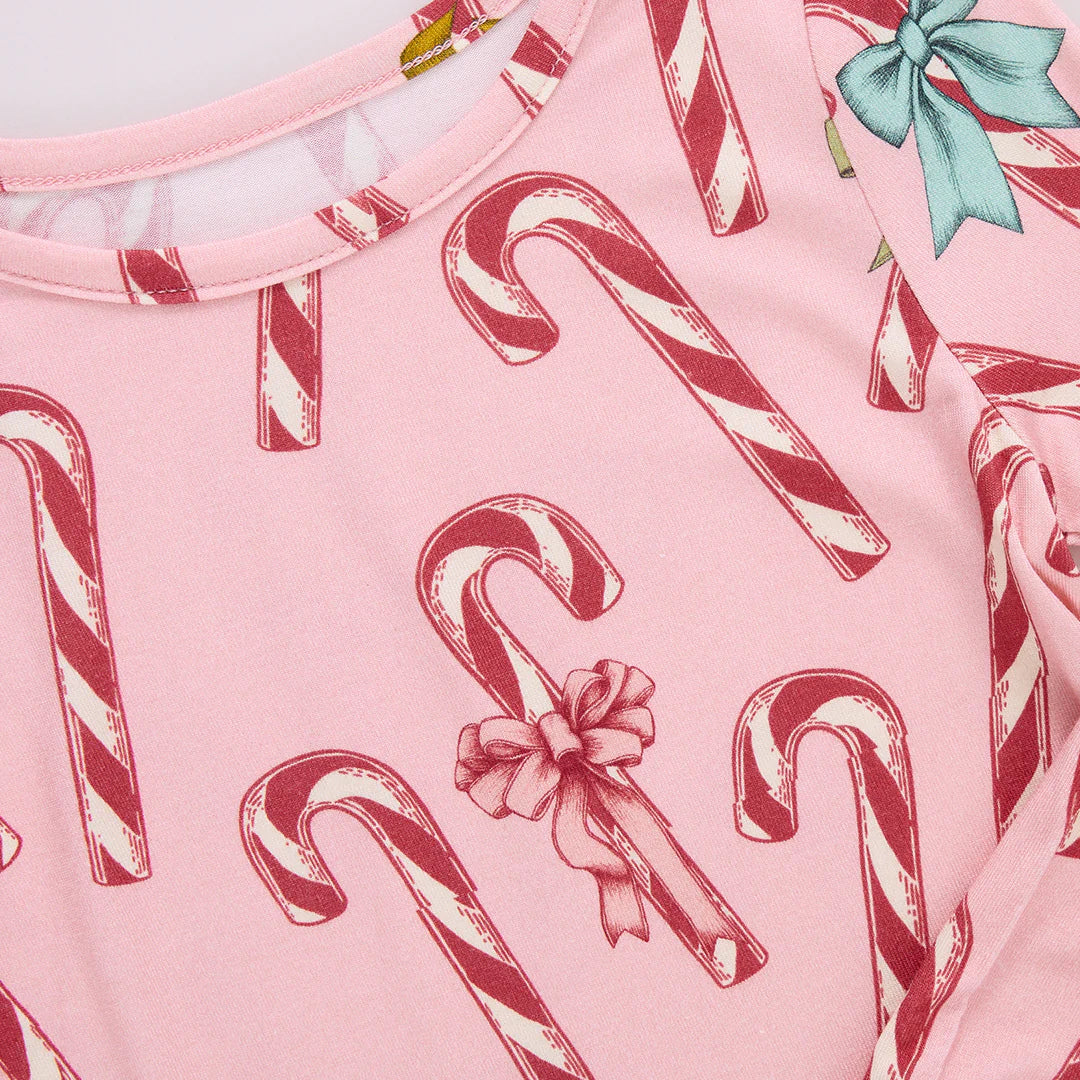 Bamboo PJ Set Pink Candy Cane Lane