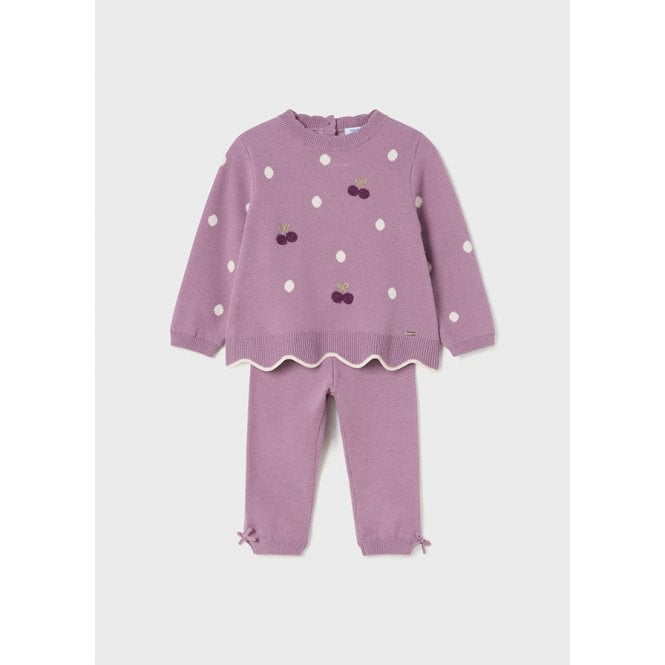 Orchid Emb Cherries Polka Dot Sweater Set