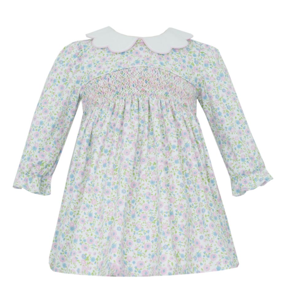 Pink & Blue Liberty Floral Smocked Knit Collar Dress