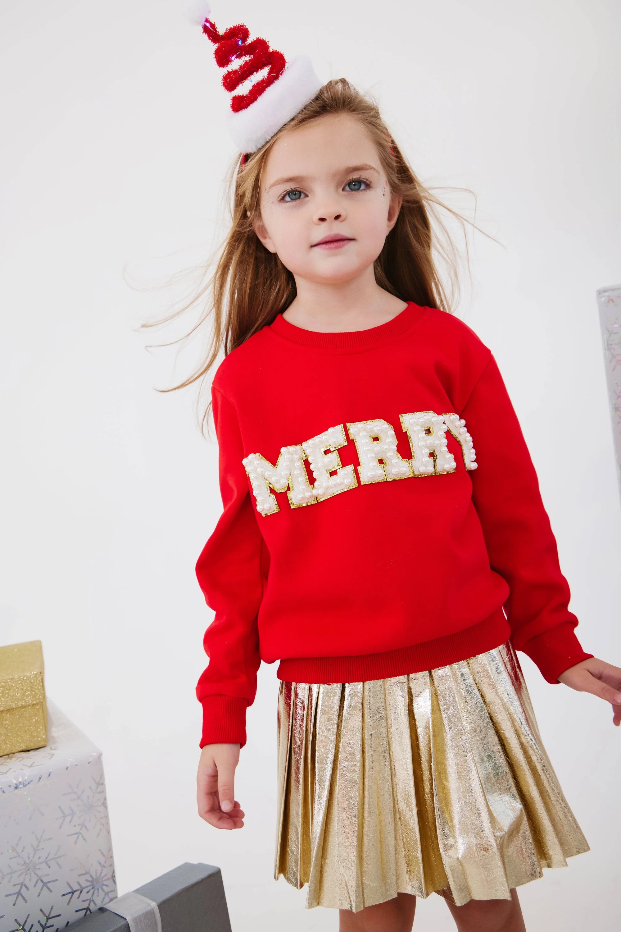 Red "Merry" Pearls Sweatshirt