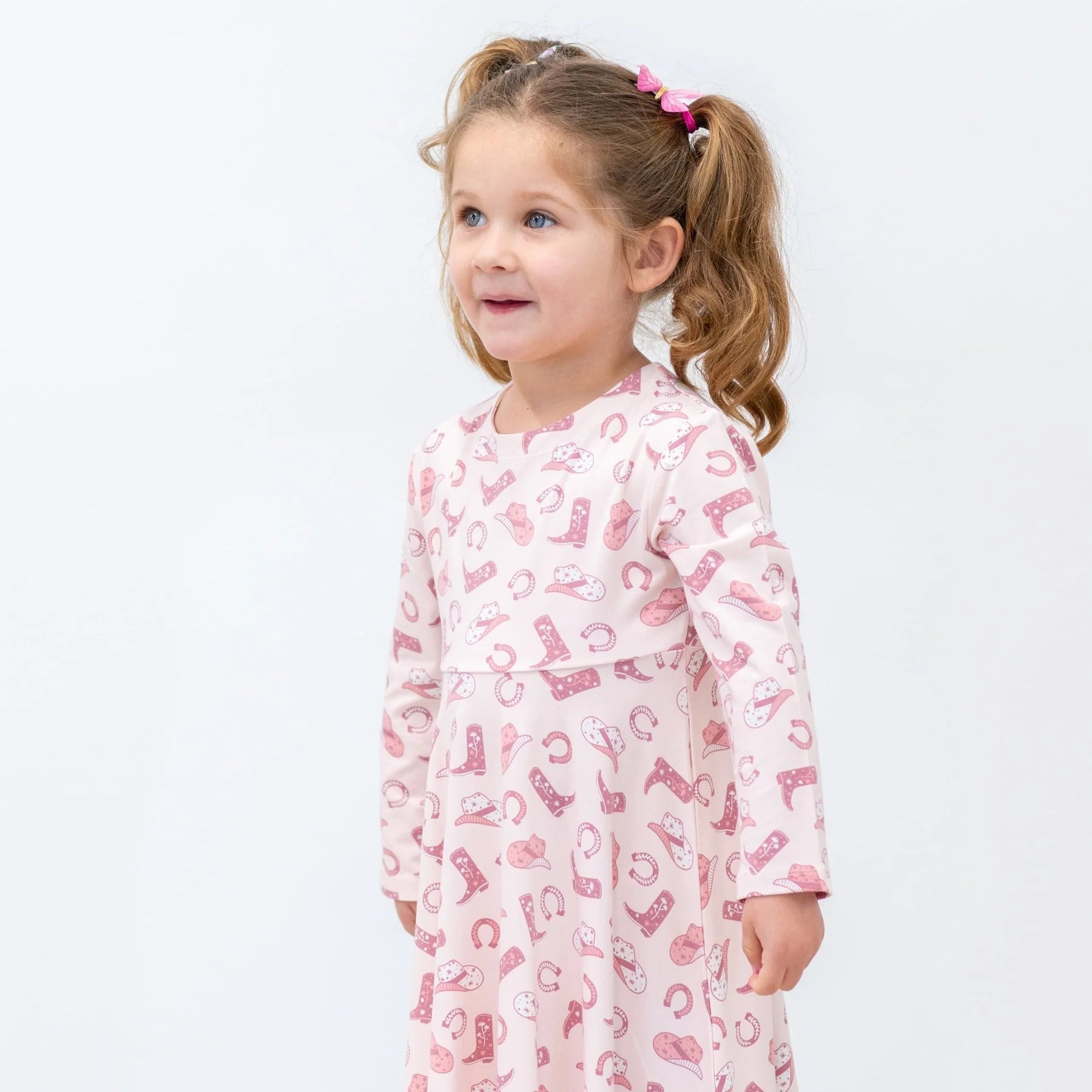 Pale Pink Cowgirl Print Swirly Girl Dress