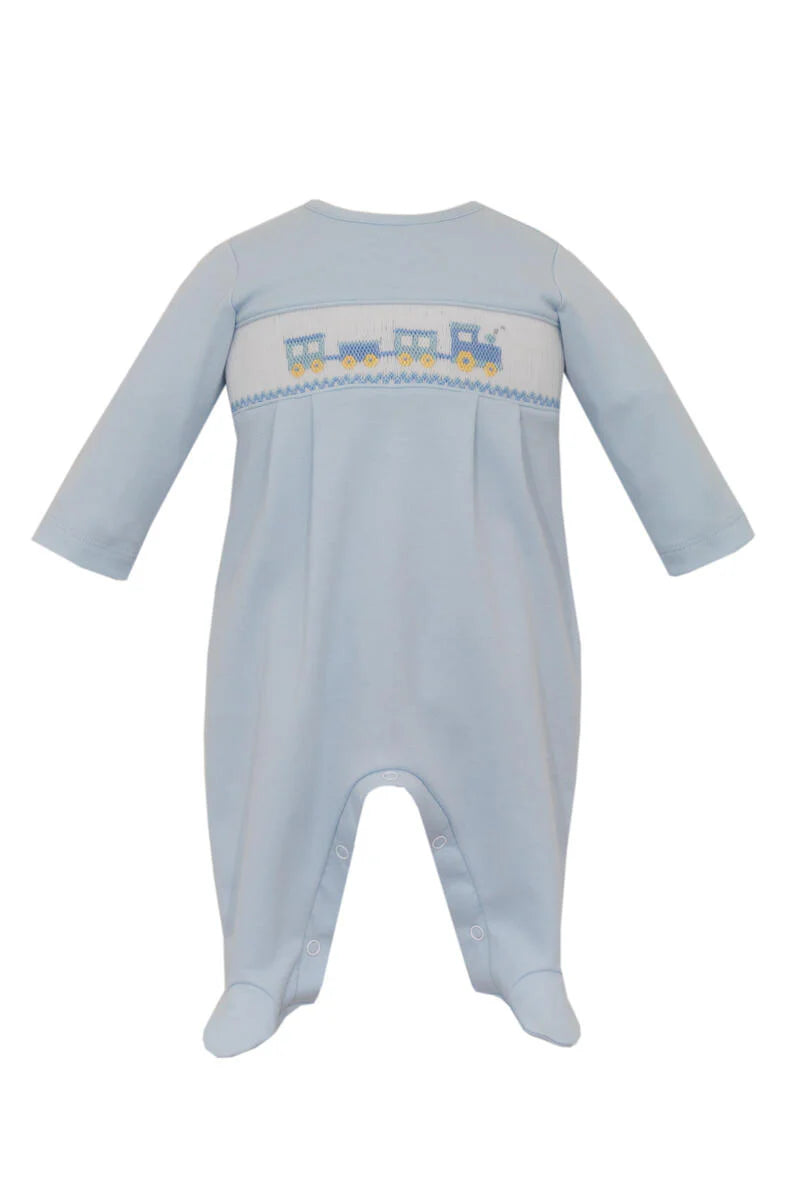 Light Blue Knit Smocked Train Footie