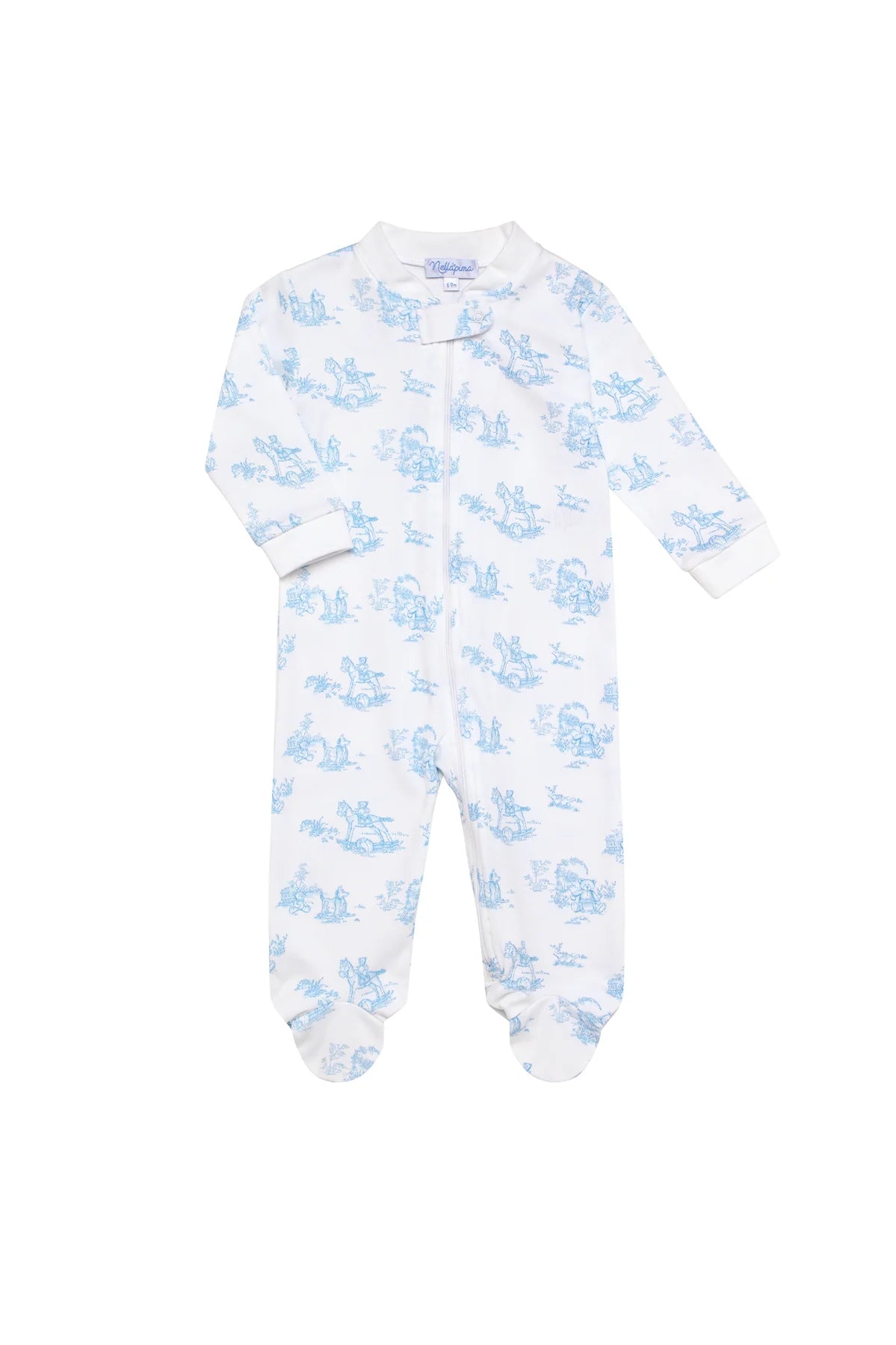 Blue Toile Zipper Footie